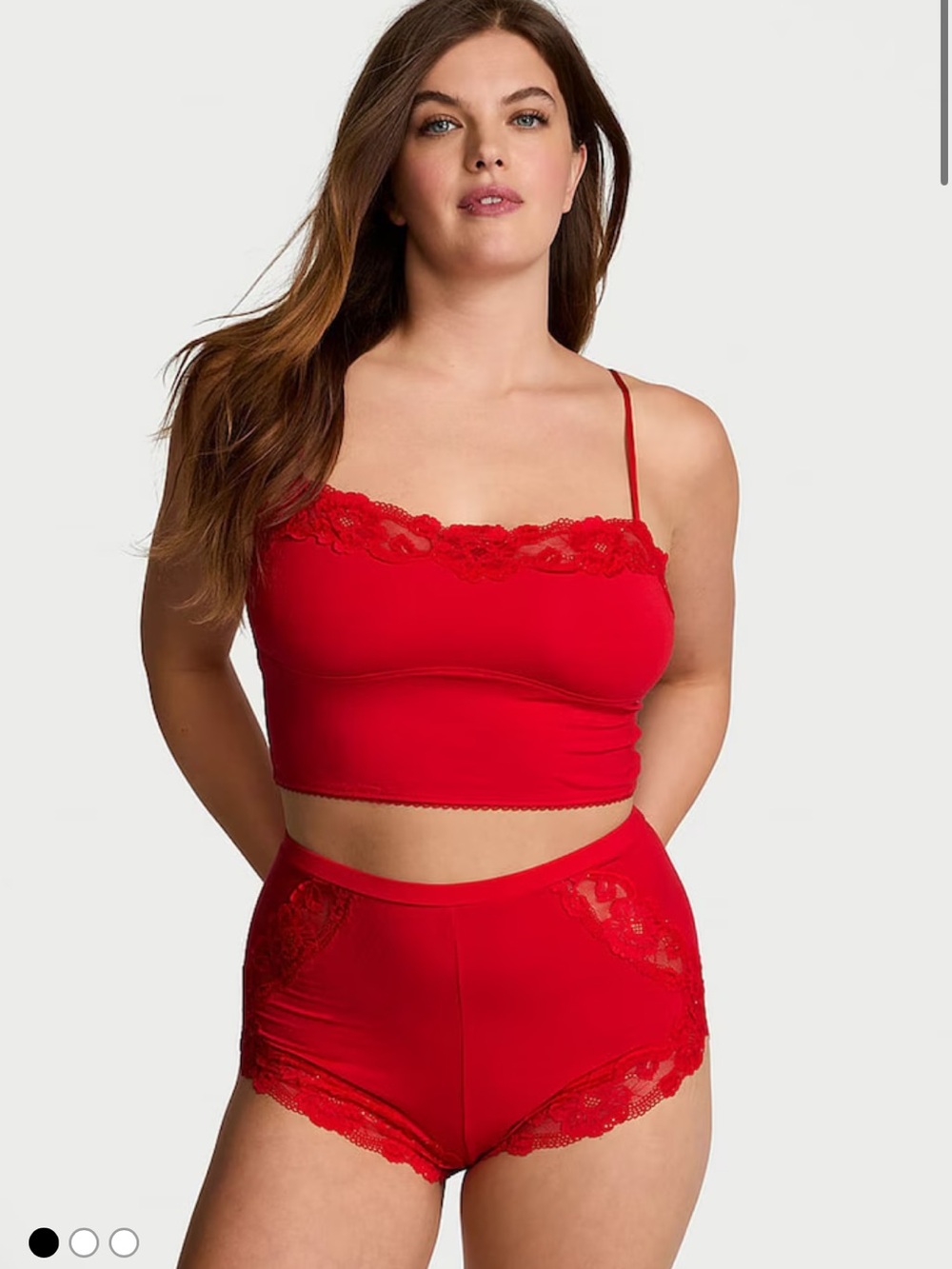 Victoria's Secret Red Lace Trim Cami Bralette & High-Waist Briefs